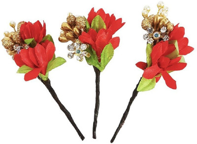 

Confidence Flowers Hair Accessories Women & Girls Party Wear / Juda Hair Bun Pins (Red) Hair Accessory Set(Red)