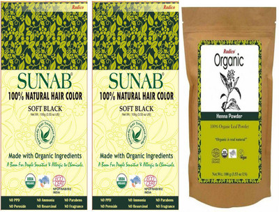 

Radico Sunab Organic 100 % Natural Soft Black ( 2 Pcs ) With 100% Organic Henna - Combo Pack Hair Color(Black)