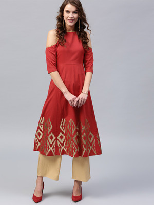 SASSAFRAS Women Printed A-line Kurta(Red)