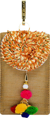 

Bagaholics Ethnic Raw Silk Saree Clutch Flower Brooch and Multicolor Pom Pom Mobile Pouch Waist Clip Ladies Purse Gift For Women Pouch(Brown)
