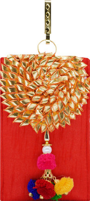 

Bagaholics Ethnic Raw Silk Saree Clutch Flower Brooch and Multicolor Pom Pom Mobile Pouch Waist Clip Ladies Purse Gift For Women Pouch(Red)