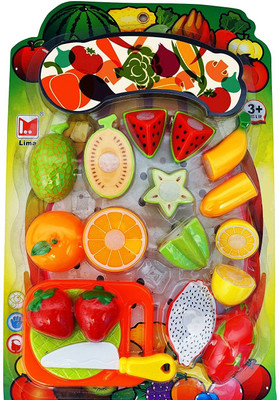 

Jaibros Realistic Sliceable Fruits Cutting Play Kitchen Set Toy with various Fruits,Knife,Plate and Cutting Board for Kids