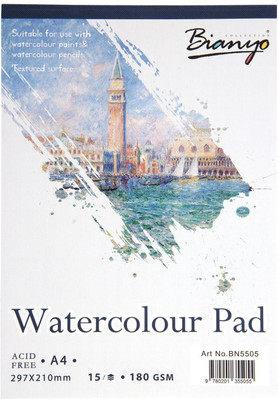 

Bianyo Watercolor Paper Pad, 180 GSM, A4 Size, 15 Sheets Sketch Pad(White, 15 Sheets)