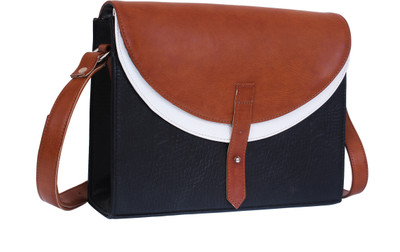 

DNZ Women Casual Black, Tan, White Leatherette Sling Bag