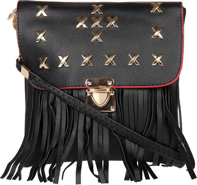 

London Design Women Casual Black Leatherette Sling Bag