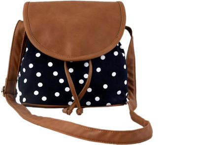 

DNZ Women Casual Black, White, Brown Canvas, Leatherette Sling Bag, Black;brown;white