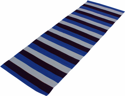 

Ryan Cotton Handwoven Yoga / Exercise Mat Anti Skid Rubber Coated Blue 3 mm Yoga Mat, Dark blue;white