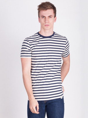 FORCE NXT Striped Men Round or Crew Dark Blue T-Shirt