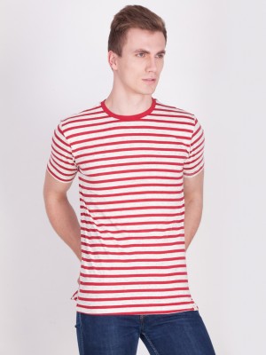 FORCE NXT Striped Men Round or Crew Red T-Shirt