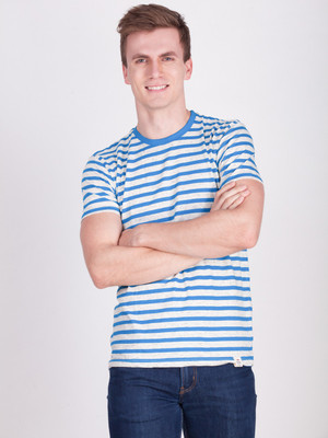 FORCE NXT Striped Men Round or Crew Blue T-Shirt