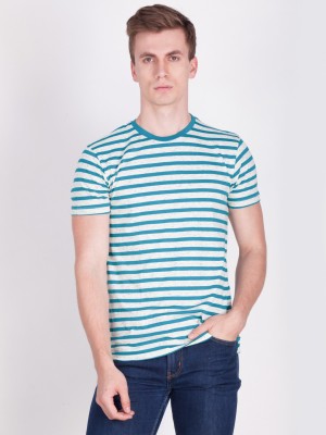 FORCE NXT Striped Men Round or Crew Light Green T-Shirt