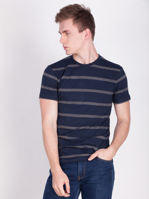 FORCE NXT Broad Stripes Men Round or Crew Blue, Grey T-Shirt