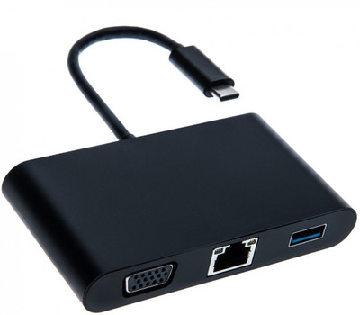 microware Type-C to VGA, USB OTG, Gigabit Ethernet, Audio and Female Charger Adapter for Laptop - Black S - 1602 USB Cable(Black)