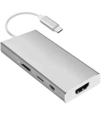 microware 7 in 1 USB - C USB 3.1 Type C to HDMI 4K + 3 Ports USB 3.0 Hub TF/ SD Card Reader + Type C PD Charging Adapter for Macbook Pro MCS-1607 USB Hub(Grey)