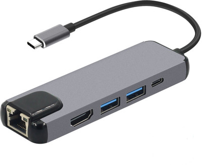

Microware 5 in 1 USB C Hub Hdmi Gigabit Ethernet Adapter for Macbook Pro, Type C to Rj45 Lan Adapter with USB-C Charger Port S - 1610 USB Hub(Grey)