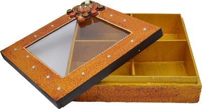 

Craftkriti Wood & paper mache dry fruit box with kundan work Jewellery Vanity Box(Brown)