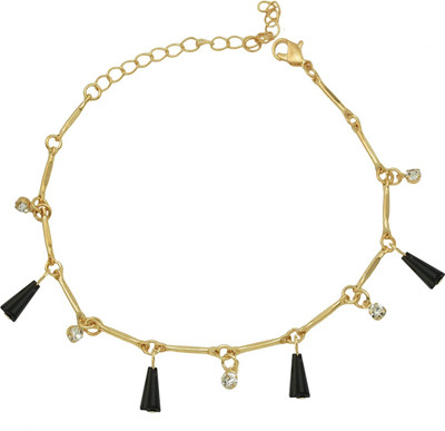 HIGH TRENDZ Trendy Light Weight Gold Plated Anklet With Hanging Black Crystal Alloy Anklet
