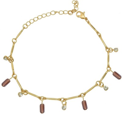 HIGH TRENDZ Trendy Light Weight Gold Plated Anklet With Hanging Purple Crystal Alloy Anklet