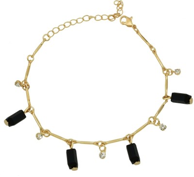 HIGH TRENDZ Trendy Light Weight Gold Plated Anklet With Hanging Black Crystal Alloy Anklet