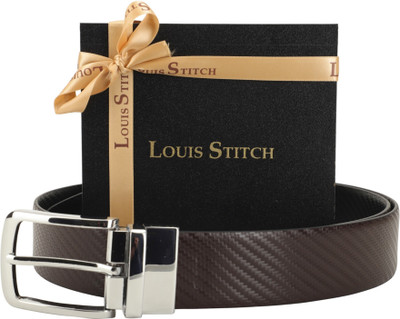 

LOUIS STITCH Men Formal Brown Genuine Leather Reversible Belt, Reversible black and brown