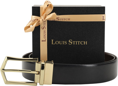 

LOUIS STITCH Men Formal Black Genuine Leather Reversible Belt, Reversible black and brown