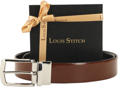

LOUIS STITCH Men Formal Brown Genuine Leather Reversible Belt, Reversible black and brown
