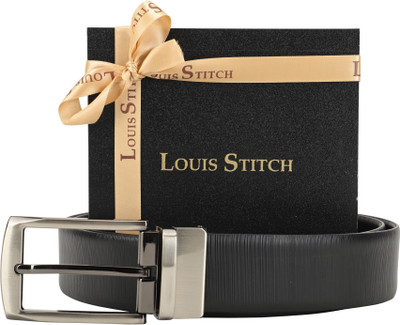 

LOUIS STITCH Men Formal Black Genuine Leather Reversible Belt, Reversible black and brown