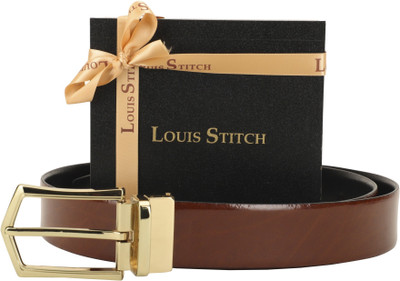 

LOUIS STITCH Men Formal Brown Genuine Leather Reversible Belt, Reversible black and brown
