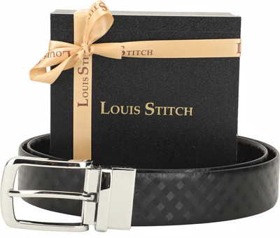 

LOUIS STITCH Men Formal Black Genuine Leather Reversible Belt, Reversible black and brown