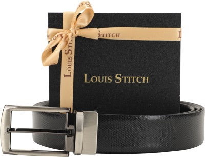 

LOUIS STITCH Men Formal Black Genuine Leather Reversible Belt, Reversible black and brown