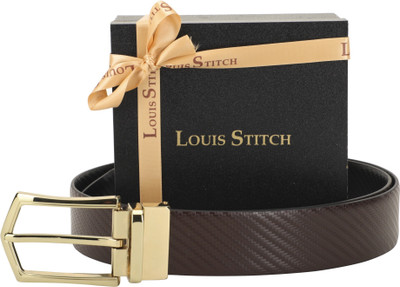 

LOUIS STITCH Men Formal Brown Genuine Leather Reversible Belt, Reversible black and brown
