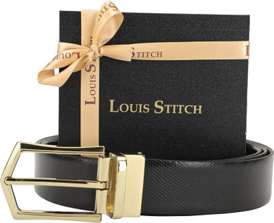 

LOUIS STITCH Men Formal Black Genuine Leather Reversible Belt, Reversible black and brown
