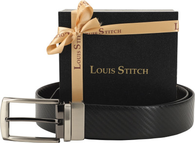 

LOUIS STITCH Men Formal Black Genuine Leather Reversible Belt, Reversible black and brown