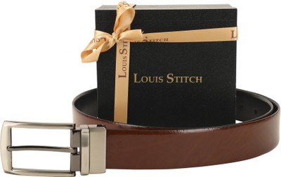 

LOUIS STITCH Men Formal Brown Genuine Leather Reversible Belt, Reversible black and brown