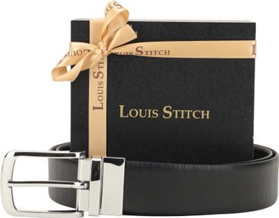 

LOUIS STITCH Men Formal Black Genuine Leather Reversible Belt, Reversible black and brown