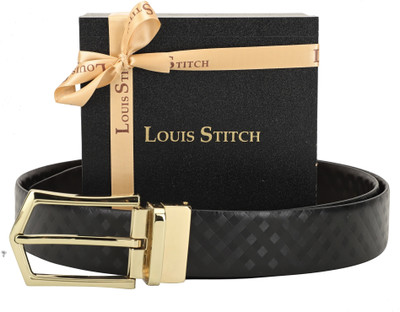 

LOUIS STITCH Men Formal Black Genuine Leather Reversible Belt, Reversible black and brown