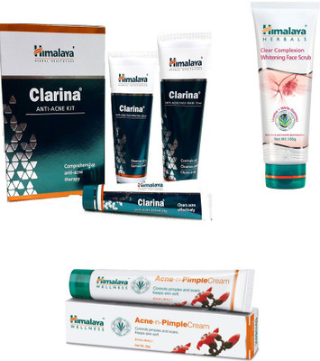 

Himalaya Clarina Anti Acne Kit, Clear Complexion Whitening Face Scrub, Pimple Cream(Set of 3)