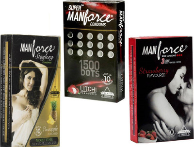 MANFORCE Game Exotic Flavoured Pineapple, Litchi, Hazelnut Condom (Set of 3, 30S) Condom(Set of 3, 30 Sheets)