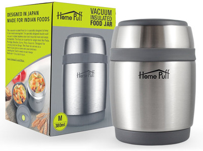 Home Puff Double Wall Vacuum Insulated Stainless Steel 380 ml Flask Pack of 1, Silver, Grey