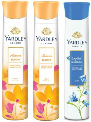

Yardley London Two Autumn Bloom & One Englsih Bluebell Deodorant Combo for Women Body Spray - For Women(450 ml, Pack of 3)