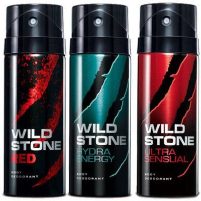

Wild Stone Combo Set(Red,Hydra Energy,Ultra Sensual) Deodorant Spray - For Men(450 ml, Pack of 3)