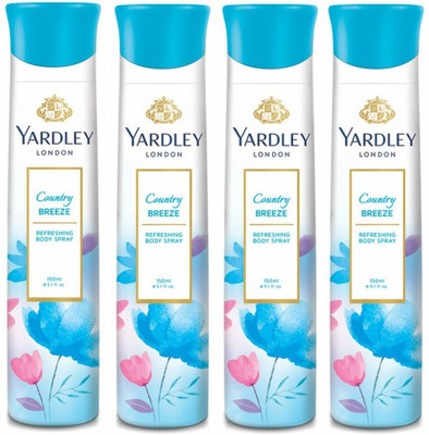 

Yardley London Four Country Breeze Deodorant Combo for Women Body Spray - For Women(600 ml, Pack of 4)