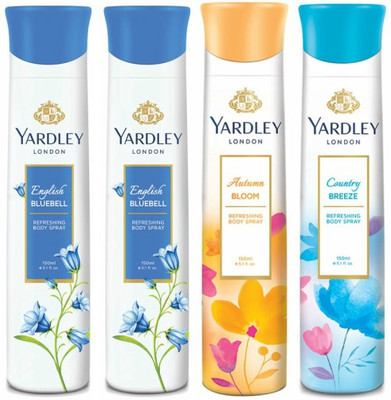 

Yardley London Two English Bluebell & One Autumn Bloom & One Country Breeze Deodorant Combo for Women Body Spray - For Women(600 ml, Pack of 4)