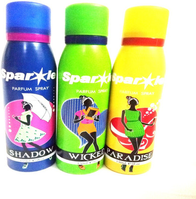 

Sparkle SHADOW,WICKED AND PARADISE Perfume Body Spray - For Women(450 ml, Pack of 3)
