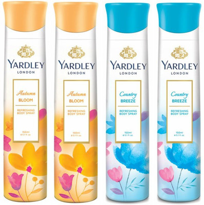 

Yardley London Two Autumn Bloom & Two Country Breeze Deodorant Combo for Women Body Spray - For Women(600 ml, Pack of 4)