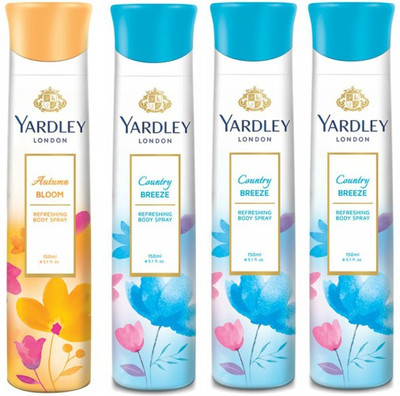 

Yardley London One Autumn Bloom & Three Country Breeze Deodorant Combo for Women Body Spray - For Women(600 ml, Pack of 4)
