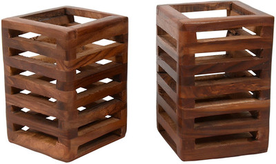 

Ruby Perl 2 Compartments Wooden Pen & Pencil storage Stand(Brown)