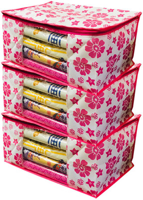 

Kuber Industries Designer Extra Large Size Non Woven Saree Cover Pink Floral Design Set of 3 Pcs (90 GSM Fabric) -NS12 PinkXLNS12(Pink)