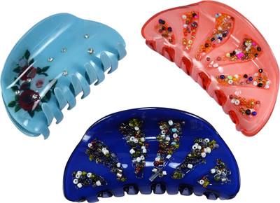 

Saamarth Impex Printed Multi Color With Quartz Beads Decorated Jaw hair Claw Clip-3 Piece Set Hair Claw(Multicolor)