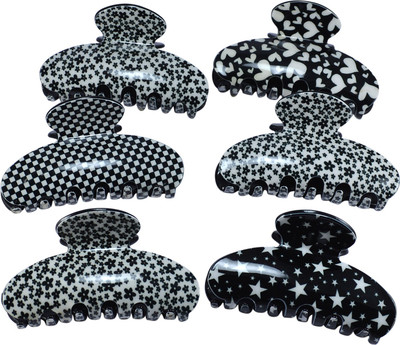 

Saamarth Impex Hair Claw Clip Clutcher For Women Black White Printed Jaw Clips, And Half Pony tail Clutches To Tie Up Hairs-6 Piece Set Hair Claw(Multicolor)